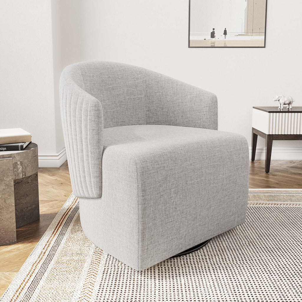 BELLEZE Swivel Accent Chair, Modern Upholstered Swivel Armchair 360 Degree Barrel Chair Comfy Corner Chair for Living Room Bedroom [Set of 2] - Malta (Light Grey)