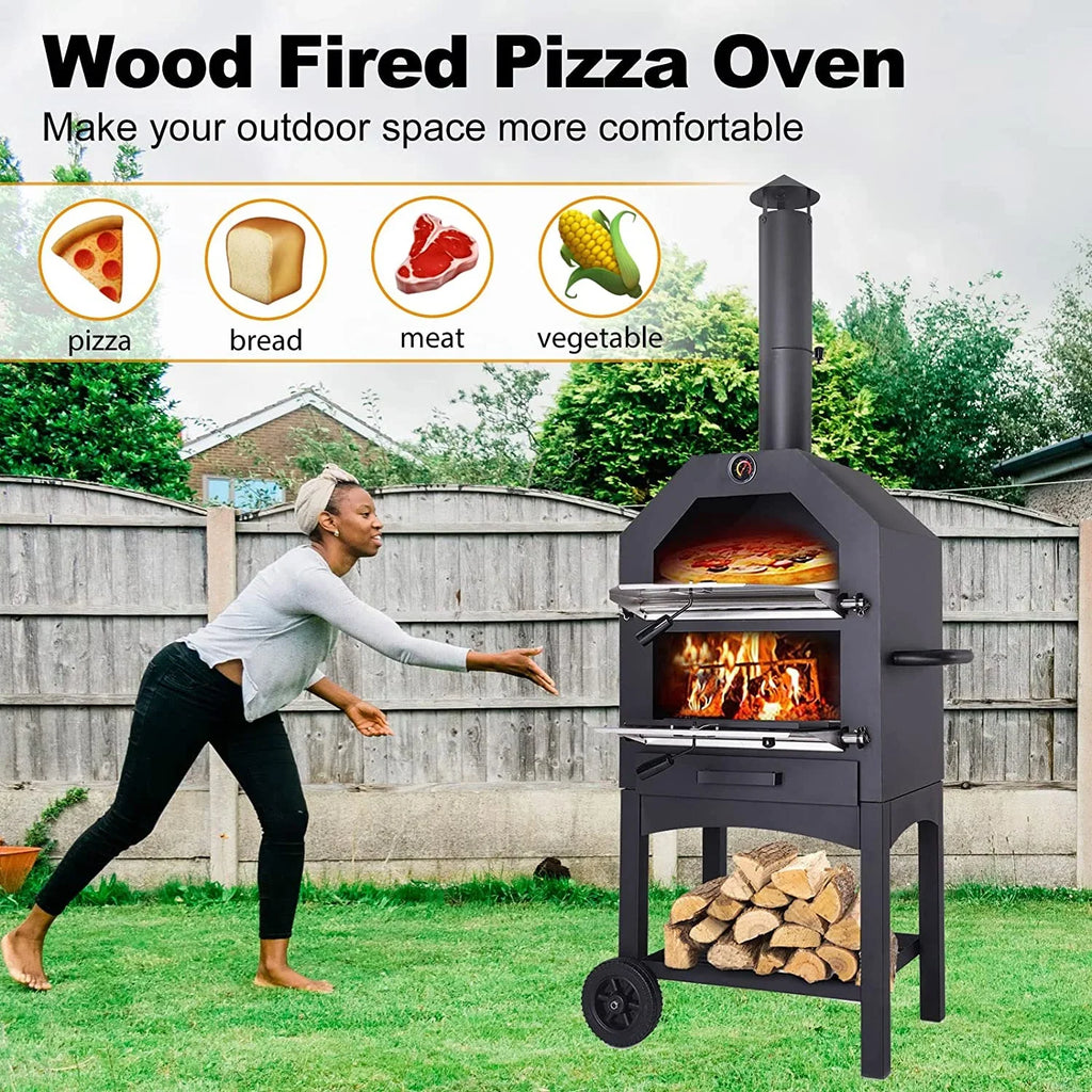 Techmilly Wood Fired Outdoor Pizza Oven, Black