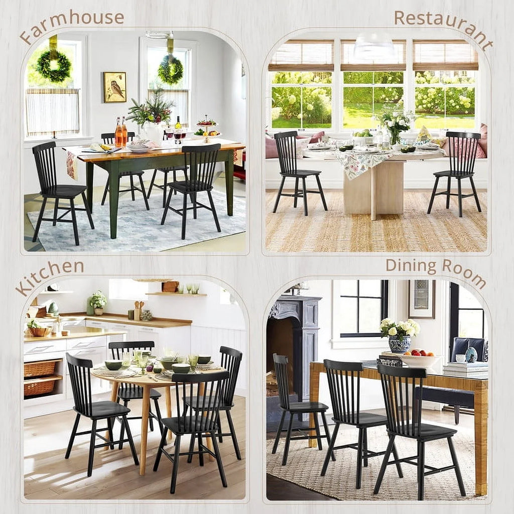 Dycanpo Dining Chairs Set of 4, Black Kitchen/Dining Room Wooden Chairs with Mid Century Modern,18''