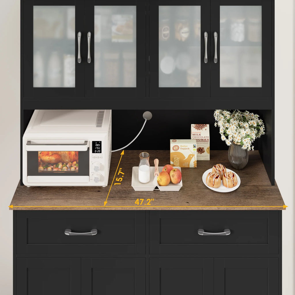 Homfa 71'' Tall 2 Drawer Kitchen Pantry Buffet Hutch, 4 Door Freestanding Cupboard Storage Cabinet, White