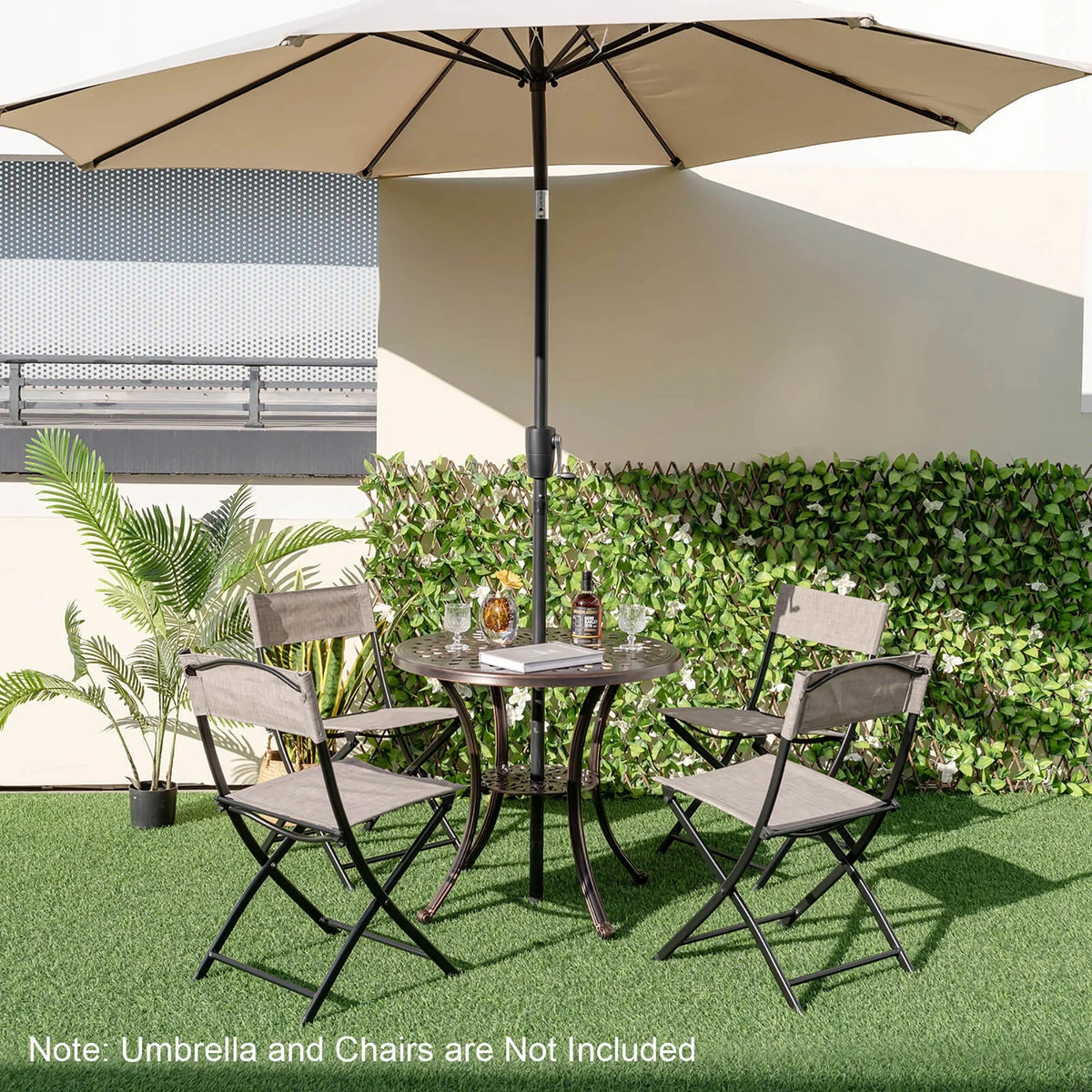 Gymax 31 Inch Diameter Round Table Patio Cast Aluminum Table w/ Umbrella Hol