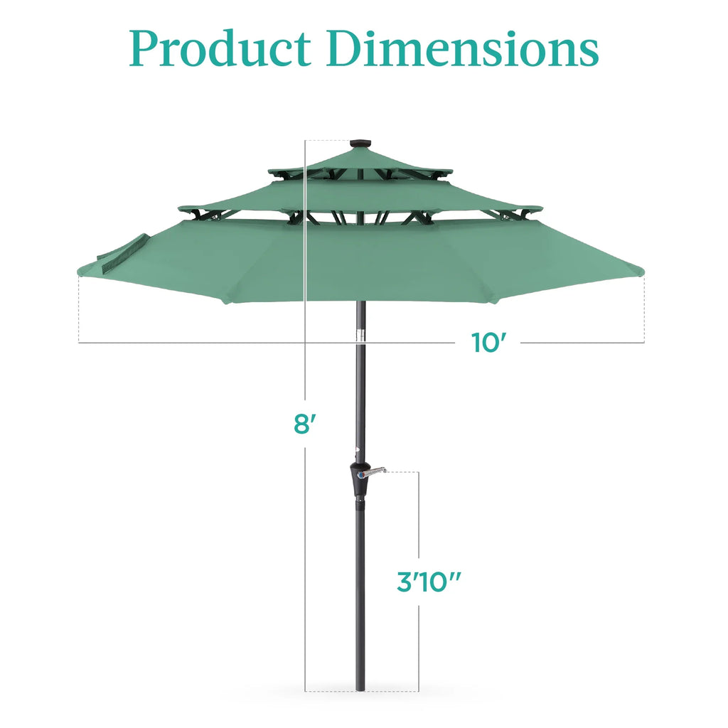 Best Choice Products 10ft 3-Tier Solar Patio Umbrella w/ 24 LED Lights, Tilt Adjustment, Easy Crank - Tan