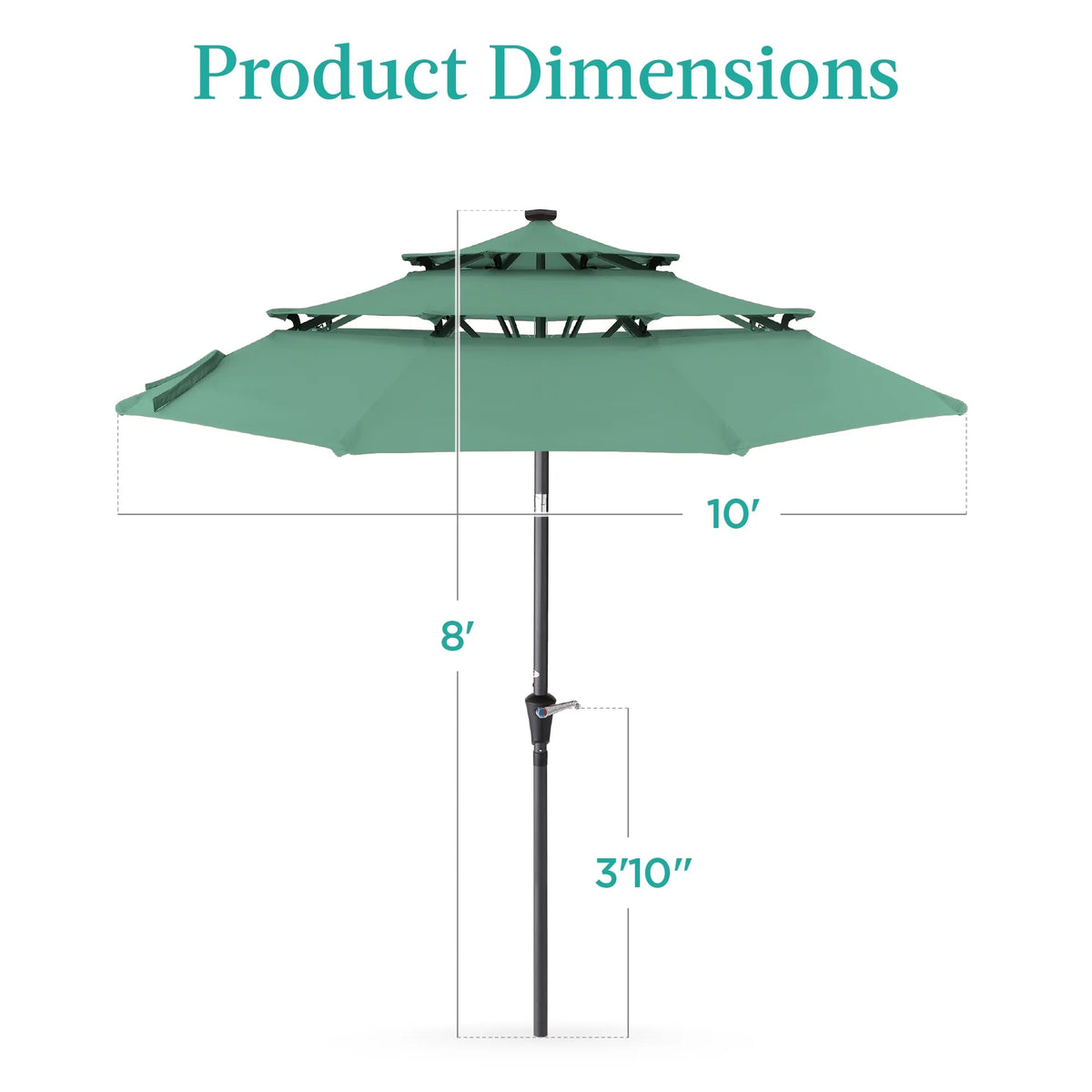 Best Choice Products 10ft 3-Tier Solar Patio Umbrella w/ 24 LED Lights, Tilt Adjustment, Easy Crank - Tan