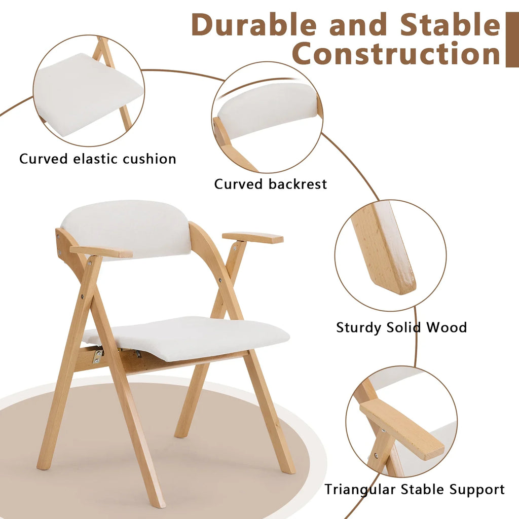 Ktaxon Folding Chairs Rubber Wood Frame Foldable Event Chairs Padded Diner Chairs for Office and Party Reading Dining Set of 2 Light Gray