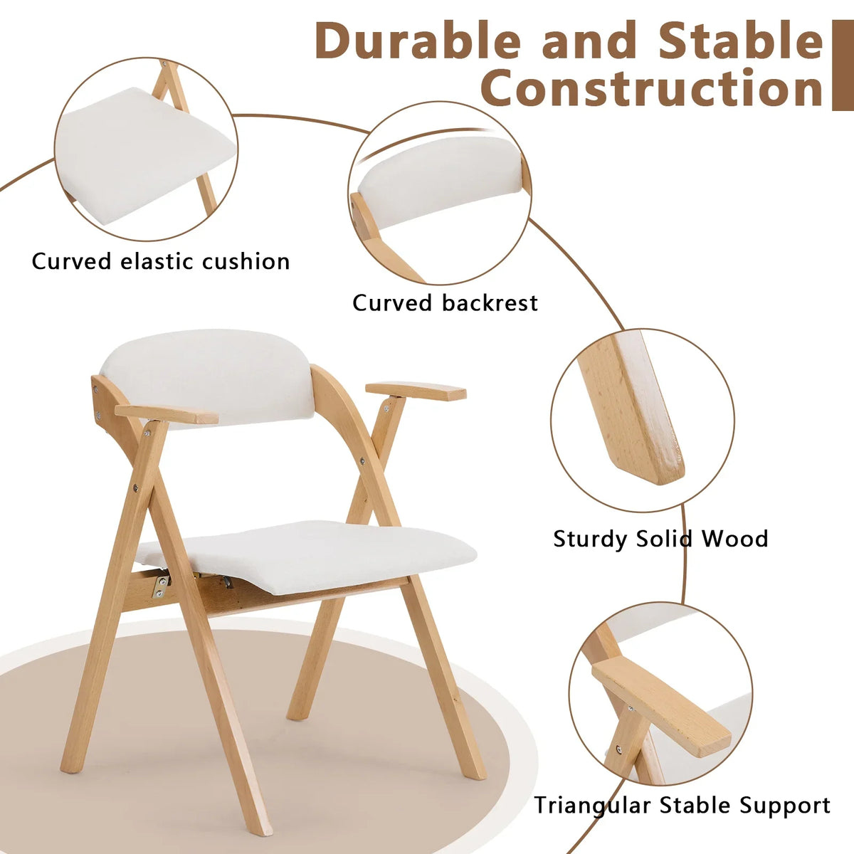 Ktaxon Folding Chairs Rubber Wood Frame Foldable Event Chairs Padded Diner Chairs for Office and Party Reading Dining Set of 2 Light Gray