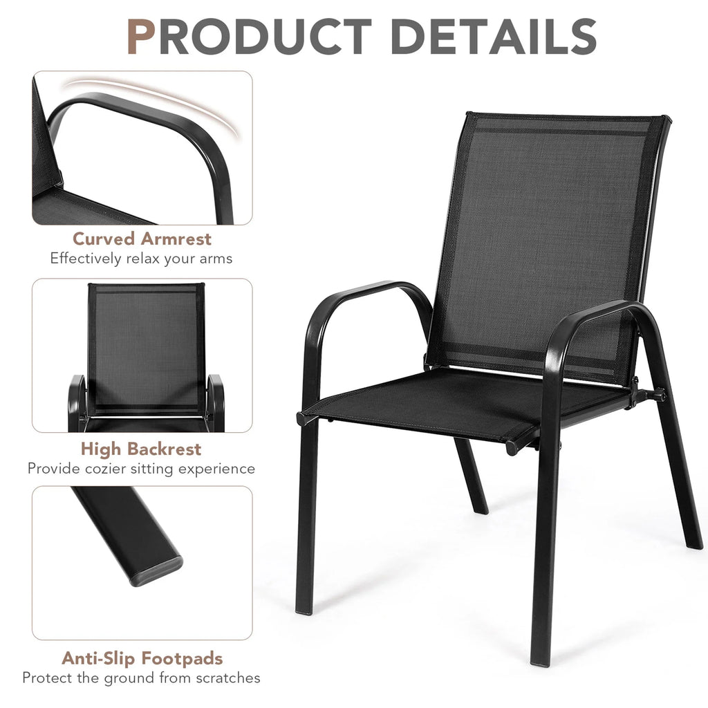 Gymax Set of 4 Patio Chairs Dining Chairs w/ Steel Frame Yard Outdoor Grey
