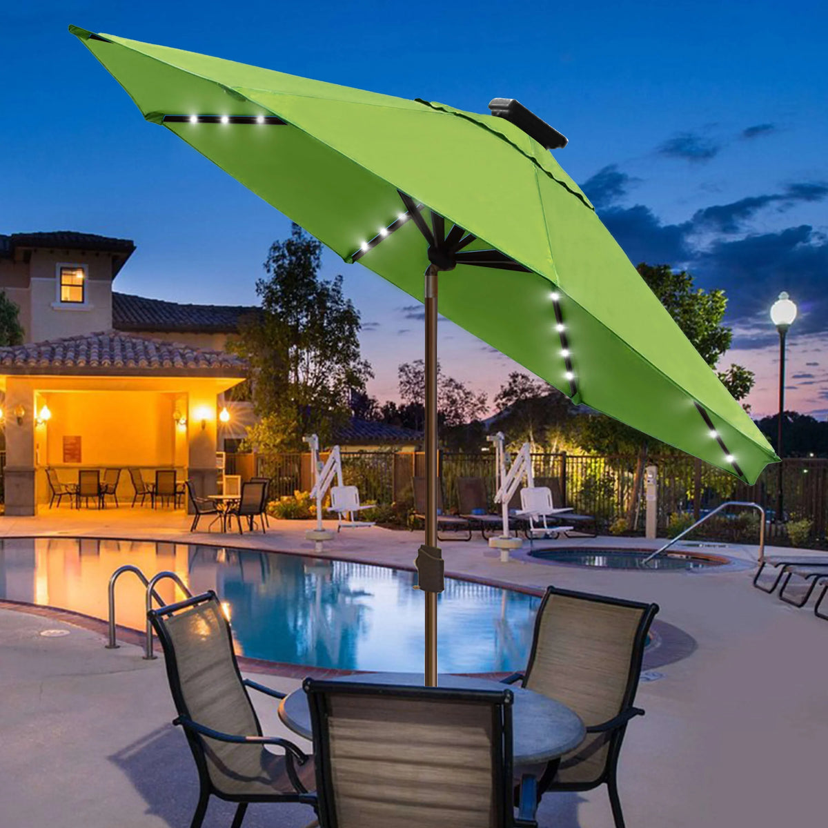 EliteShade Sunbrella Solar Umbrellas 9ft Market Umbrella with 80 LED Lights Patio Umbrellas Outdoor Table Umbrella with Ventilation and 5 Years Non-Fading Top,Ruby