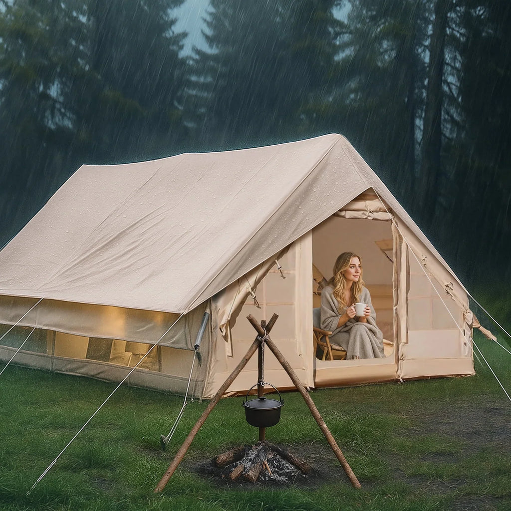 Inflatable Camping Tents 4/6/8/10 Person,129 Square Feets Large Blow up Tent with Stove Jack