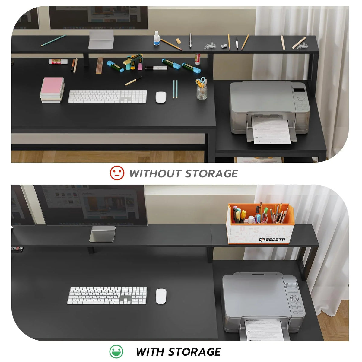 L Shaped Desk with Power Outlet and LED Lights, Corner Computer Desk with File Drawer for Home Office, Gaming Desk, Rustic Brown