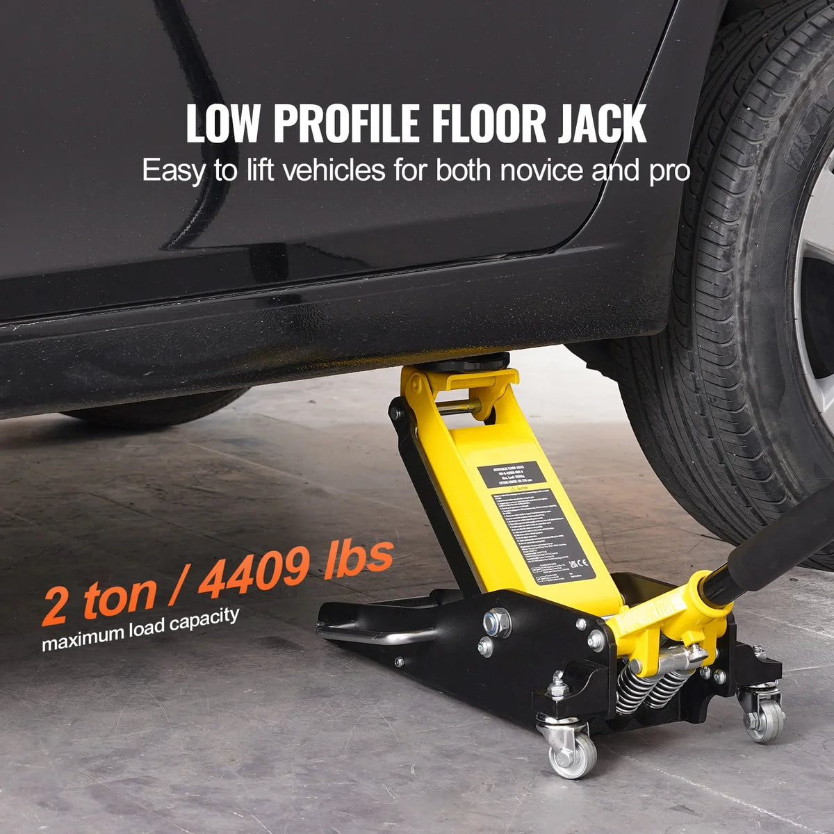 KFFKFF Low Profile Floor Jack, 2 Ton Capacity, Dual Piston Fast Pump, Hydraulic Auto Jack, 3.2"-14.6" Lift Range, Robust for Racing & Heavy Duty Use (Yellow)