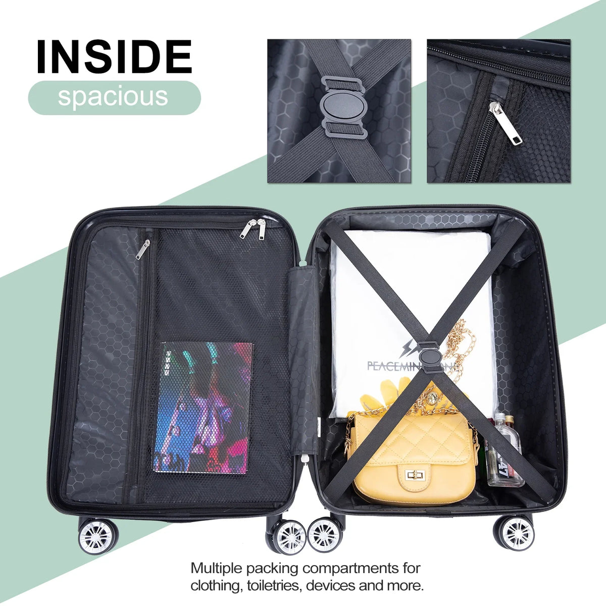 Tripcomp Luggage Sets 4 Piece Suitcase Set (14/20/24/28)Hardside Suitcase with Spinner Wheels Lightweight Carry on Luggage(Black)