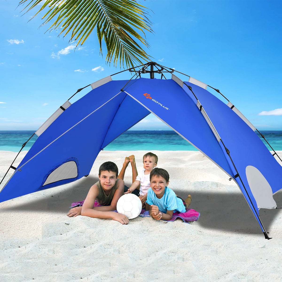 Goplus 4 Person Instant Pop-up Camping Tent 2-in-1 Double-Layer Waterproof Tent Blue