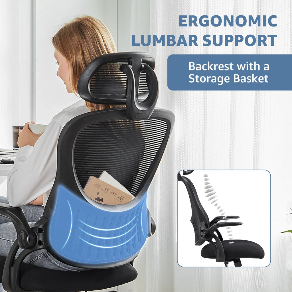 Dovelina Ergonomic Office Chair with Headrest, Adjustable Task Chair with Flip-Up Armrests