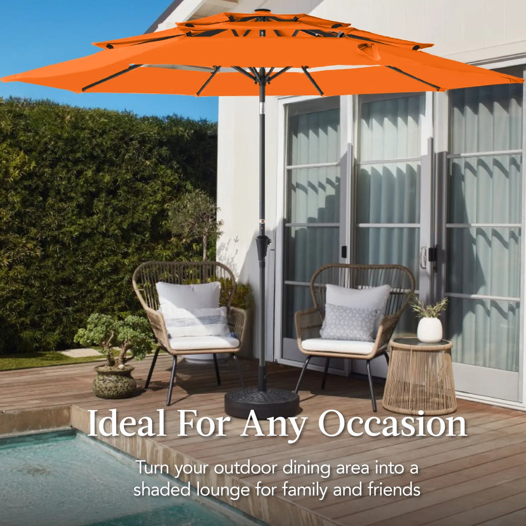 Best Choice Products 10ft 3-Tier Patio Umbrella, Market Sun Shade w/ Tilt Adjustment, Easy Crank - Red