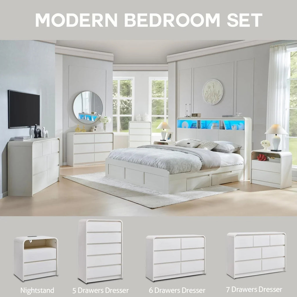 MIHOVER Modern 5 Drawer Vertical Dresser - 45'' Wood Storage Cabinet with Assembly, Chest of Drawers for Bedroom & Living Room