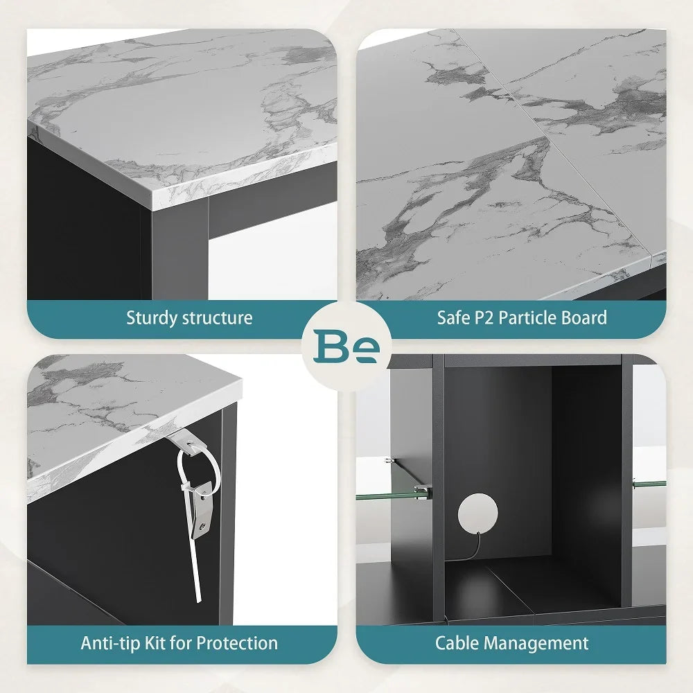 Bestier Entertainment Center with LED Lights TV Stand Media Console Table for TVs up to 60" in Light Grey