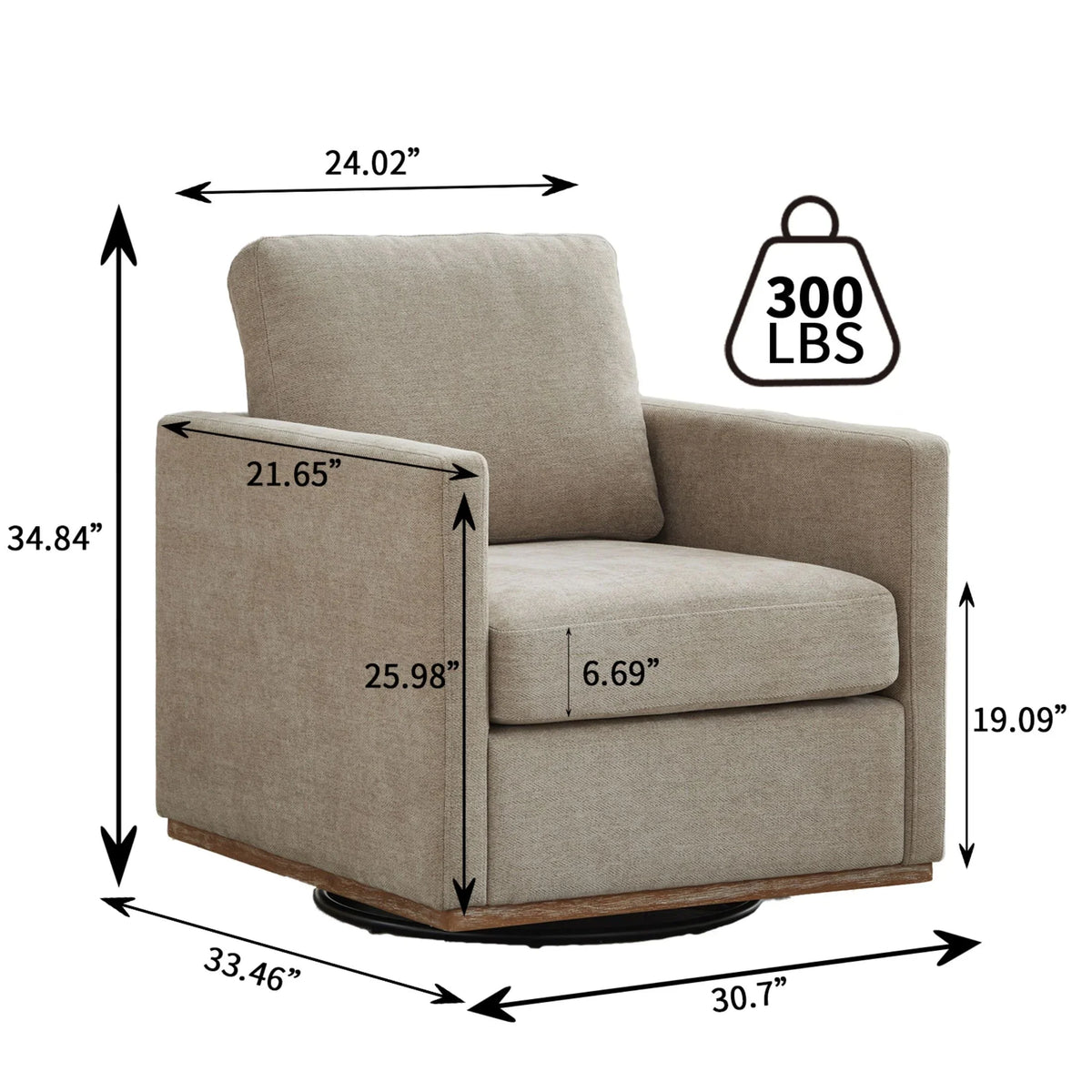 Swivel Accent Chair"360 Degree Square Swivel Chair for Living Room, Mid Century Modern Upholstered Swivel Barrel Chair,Comfy Sofa Armchairs for Bedroom,Nursery,Chenille(Beige)