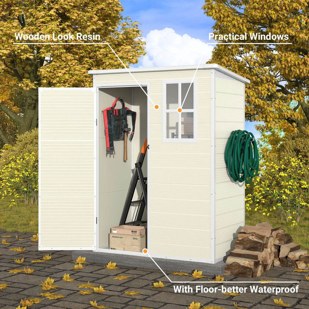 ELPOSUN Outdoor Storage Shed 6x4.5 ft, Resin Outside Sheds & Outdoor Storage Plastic for Trash Can, Bike, Lawnmower, Generator, Tool Shed with Lockable Door for Backyard, Lawn, Patio, Grey & White