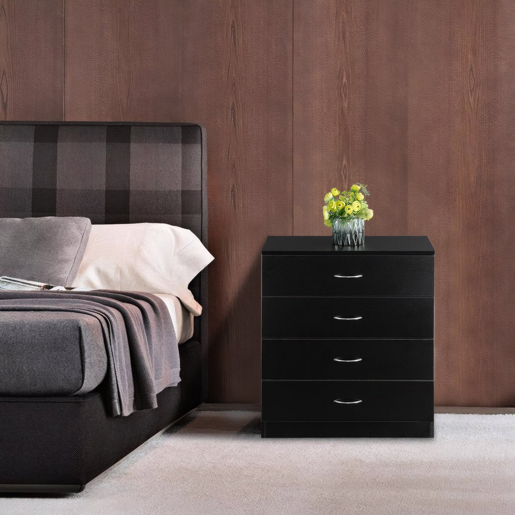 BESTCROF 4 Drawer Dresser Black Dresser, Modern Nightstand Dressers for Bedroom, Small Chest of Drawers Storage Cabinet Dresser Organizer Unit with Handle for Home, Office