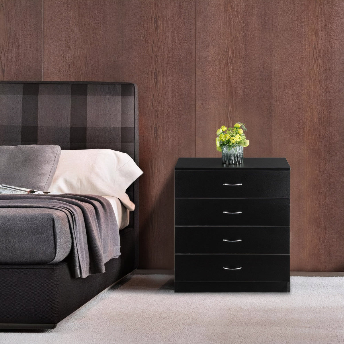 BESTCROF 4 Drawer Dresser Black Dresser, Modern Nightstand Dressers for Bedroom, Small Chest of Drawers Storage Cabinet Dresser Organizer Unit with Handle for Home, Office