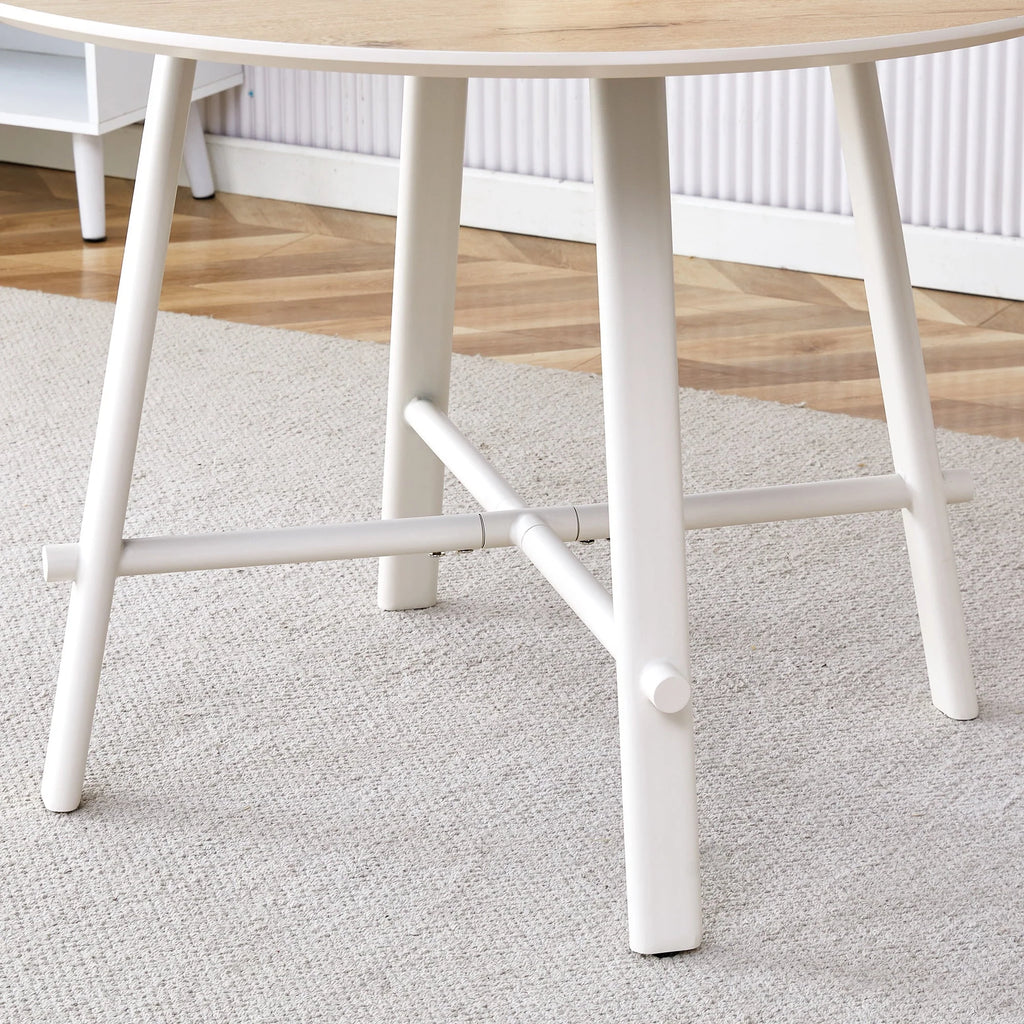 PORKISS Round Dining Table for 4 People, Wood Kitchen Dining Table with Metal Legs, Modern Dining Room Tables for Kitchen Living Room, White #2