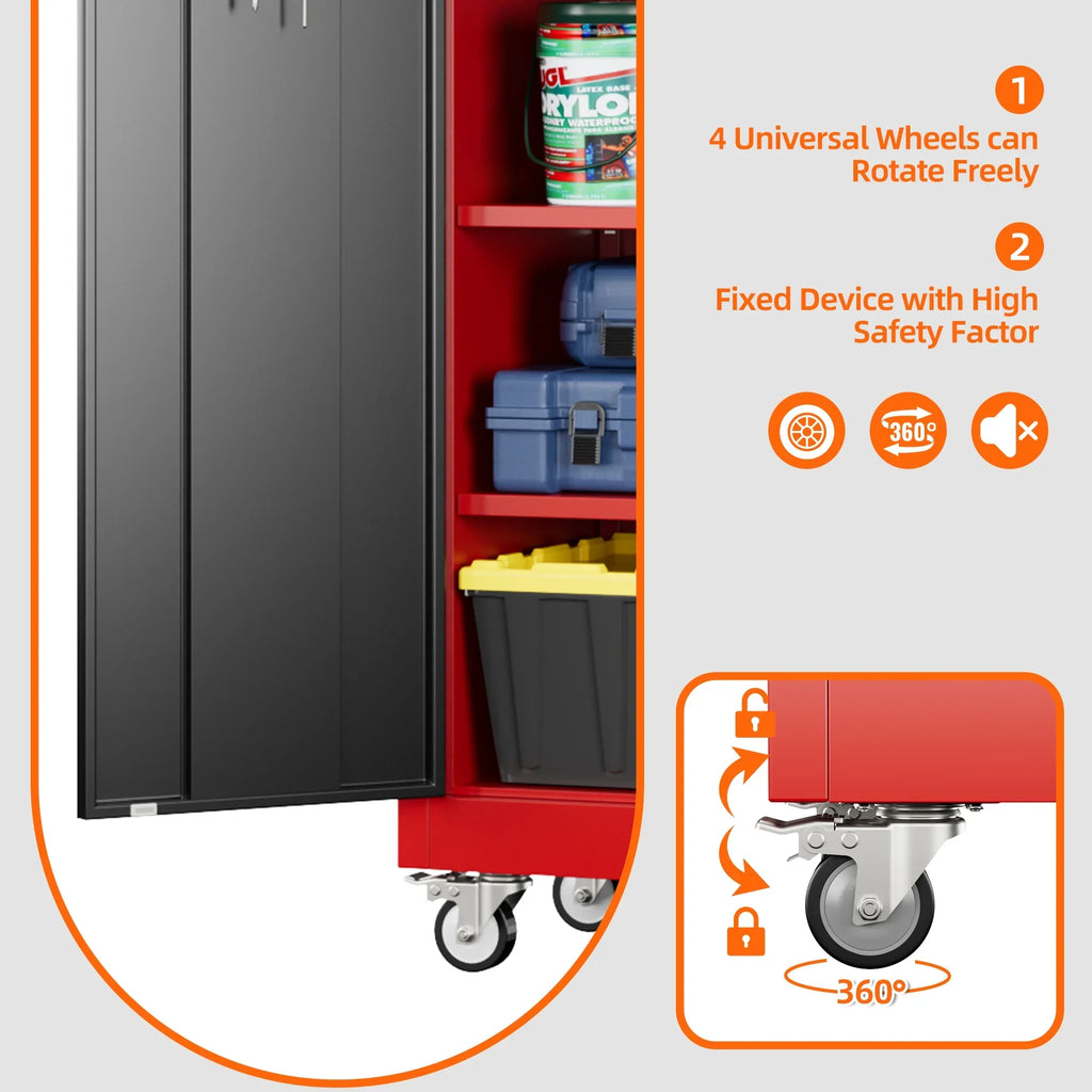 GangMei 71 inches Tall Metal Rolling Garage Storage Cabinets with Locking Doors and 5 Adjustable Shelves, Metal Storage Cabinet for Garage, Office, Home, Classroom, Assemble Required(Black)