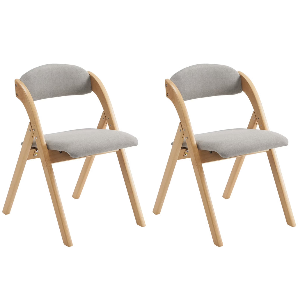 Ktaxon Folding Chairs Rubber Wood Frame Foldable Event Chairs Padded Diner Chairs for Office and Party Reading Dining Set of 2 Light Gray