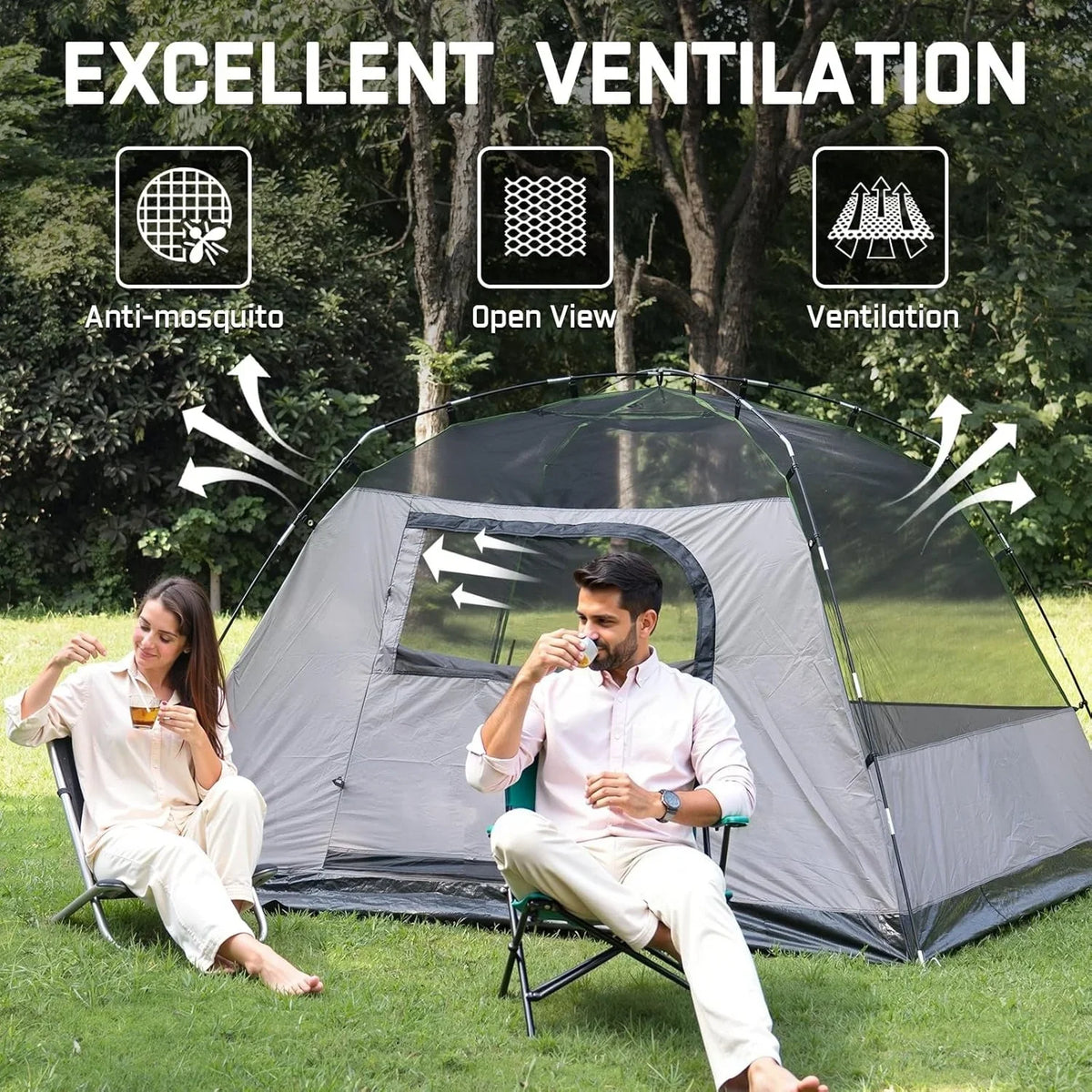 Camping Tent, 4 Person Dome Tents for Camping with Rainfly, Waterproof Clip Easy Setup Portable Family Tent with