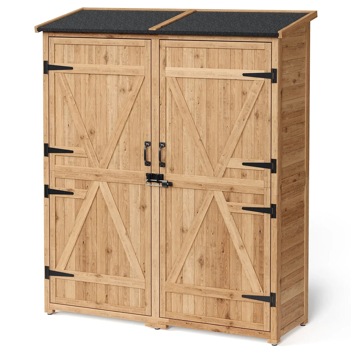 Outdoor Storage shed, Lofka Wooden Outdoor Storage Cabinet, with 2 Lockable Doors and Handles, 5.3ft x4.6ft, Natural