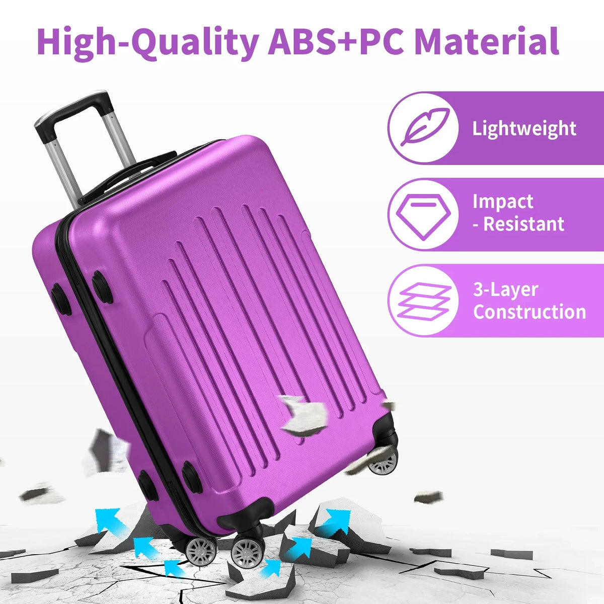 Red 3-Piece Hardshell Spinner Luggage Set (20in, 24in, 28in) - Large ABS Suitcase Set with 8 Wheels, Lightweight & Durable for Travel