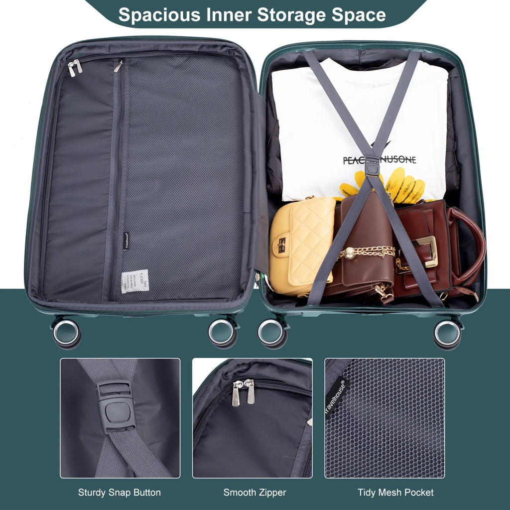 3 Pieces Luggage Set (20/24/28), Expandable PP Lightweight Hardshell Durable Suitcase with 4 Double 360 Degrees Mute Spinner Wheels and TSA Lock for Men Women, Black