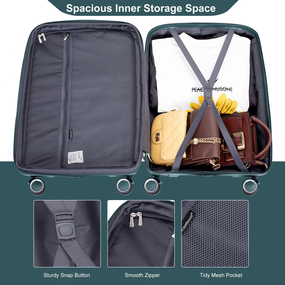 3 Pieces Luggage Set (20/24/28), Expandable PP Lightweight Hardshell Durable Suitcase with 4 Double 360 Degrees Mute Spinner Wheels and TSA Lock for Men Women, Black