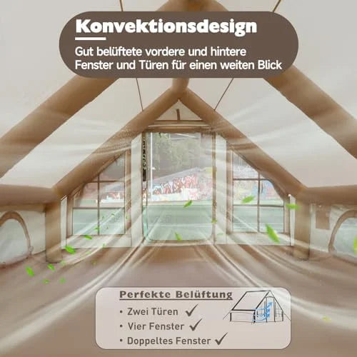 Inflatable Camping Tent, Glamping Inflatable Tent for Camping, 4 Season Water&Windproof Outdoor Oxford Blow Up Cabin Tent with Mesh Windows & Doors for 4-8 People Camping