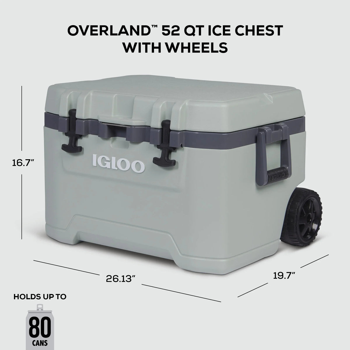 Igloo 52 QT Overland Ice Chest Cooler with Wheels, Gray