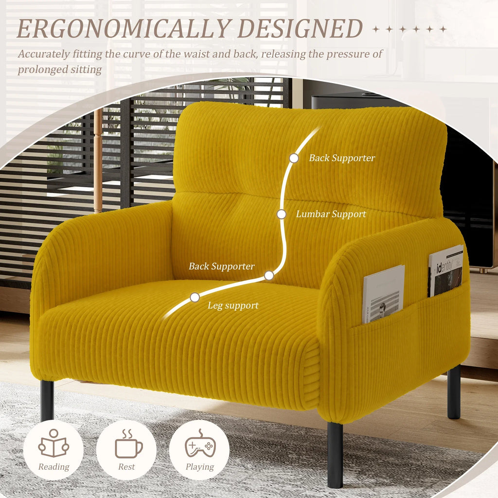 Modern Accent Chair,Armchair,Corduroy Fabric Sofa Chairs,Upholstered Armchair for Living Room,Bedroom,Office,Olive Green