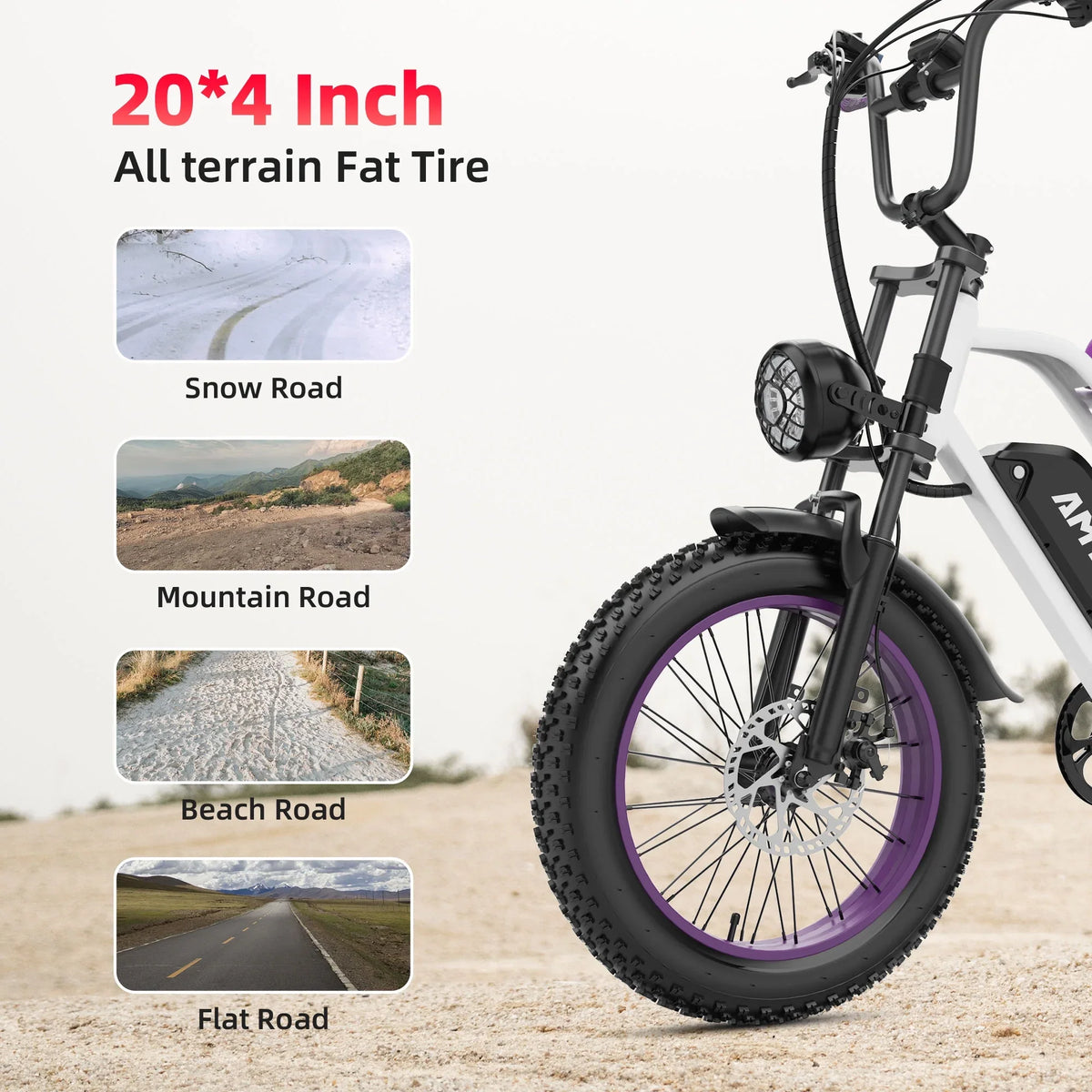 AMYET G60 Peak 1500W Electric Bike, 20" Fat Tire E-Mountain Bikes, 48V 20Ah 32MPH Ebike for Adults Full Suspension UL2849