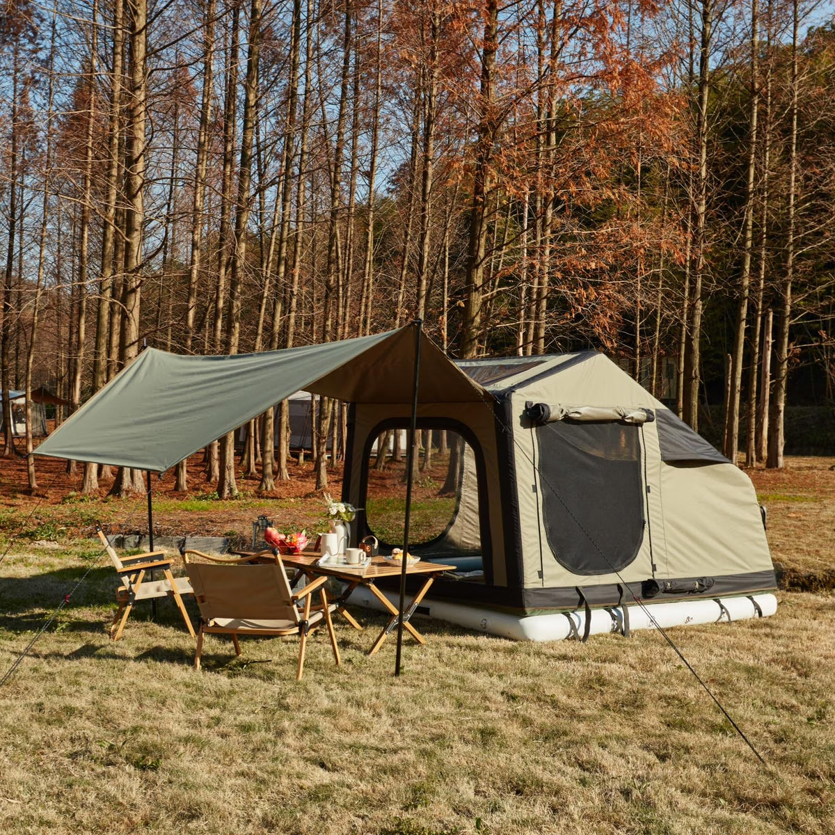 Erommy 3-4 Person Inflatable Tents for Camping with Large Rainproof Cover, Blow-Up Tent with Hand Pump, Easy Setup Tent House, Air Tent for Camping Adult,Beige