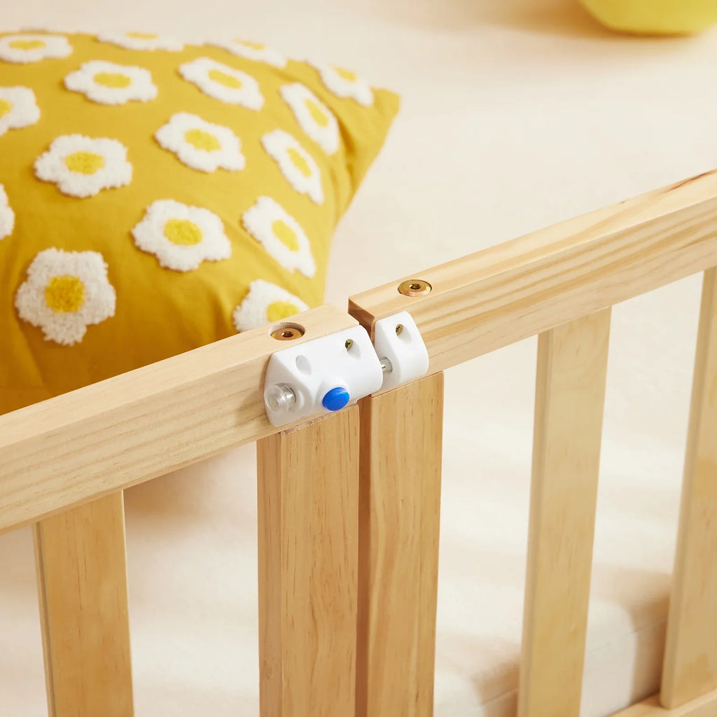 Ktaxon Montessori Twin Floor Bed with Safety Guardrails, Toddler Bed Frame for Kids, Wood Frame - Nature