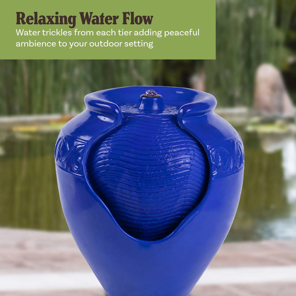 Pure Garden Jar Water Fountain �?Indoor or Outdoor Water Feature with Electric Pump and LED Lights by Pure Garden (Cobalt Blue)