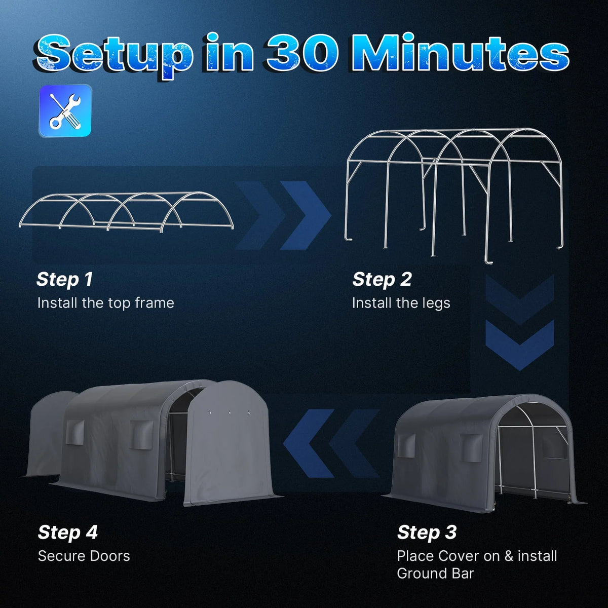 ADVANCE OUTDOOR 10x15 ft Shelter Storage Shed Steel Metal Round Roof Anti-Snow Portable Garage Carport for Motorcycle, Boat, or Garden Tools with 2 Roll up Doors & Vents, Gray
