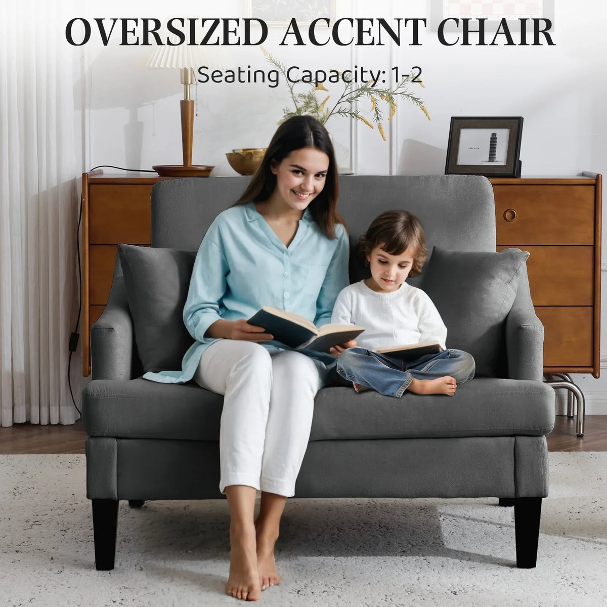 Bezseller Oversized Accent Chair with High Back, Armchair for Living Room or Bedroom, Beige