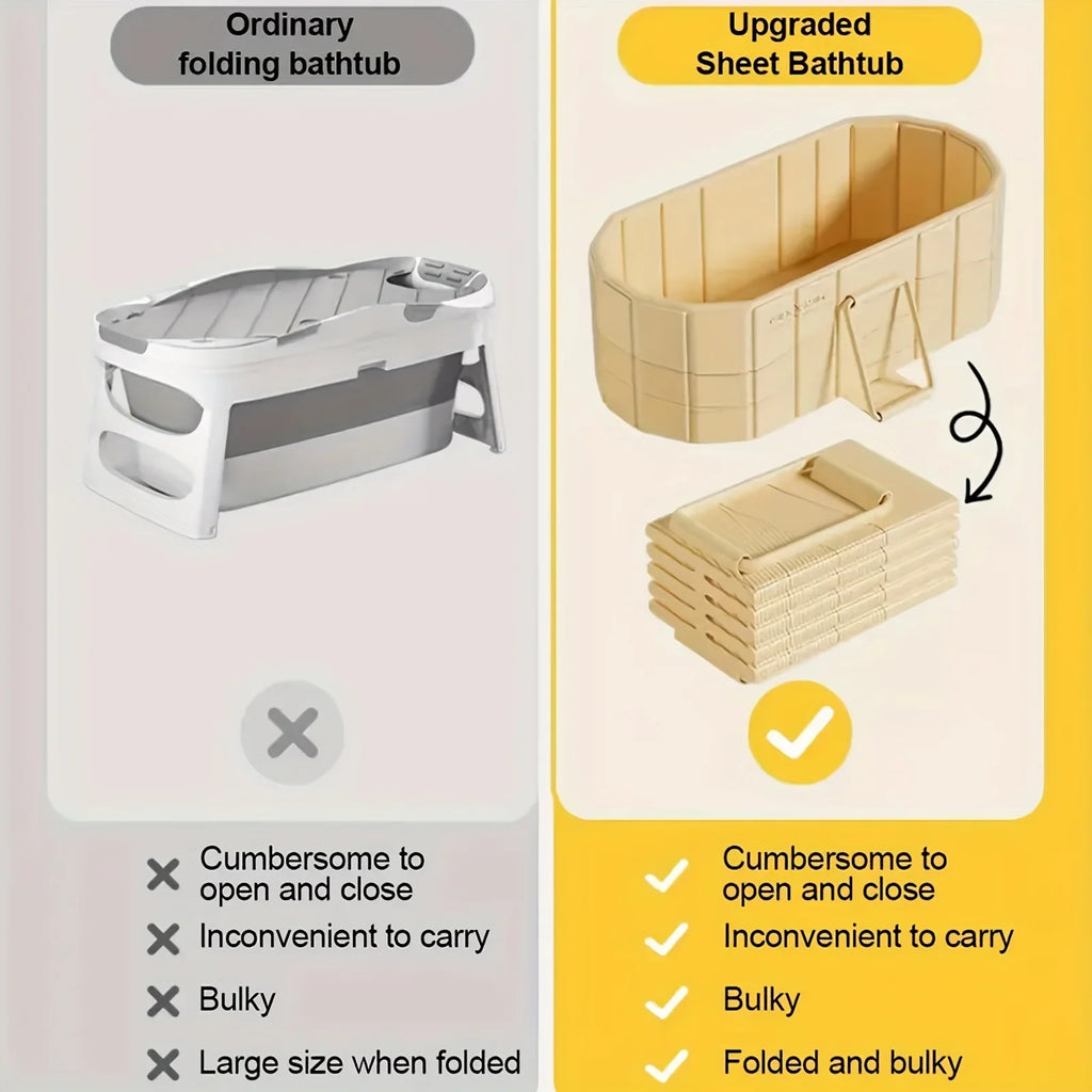 Foldable Portable Hot Tub - Large Collapsible Spa with Non-Slip Mat, 5 Bath Bags & Drain Pipe - Perfect for Adults & Families