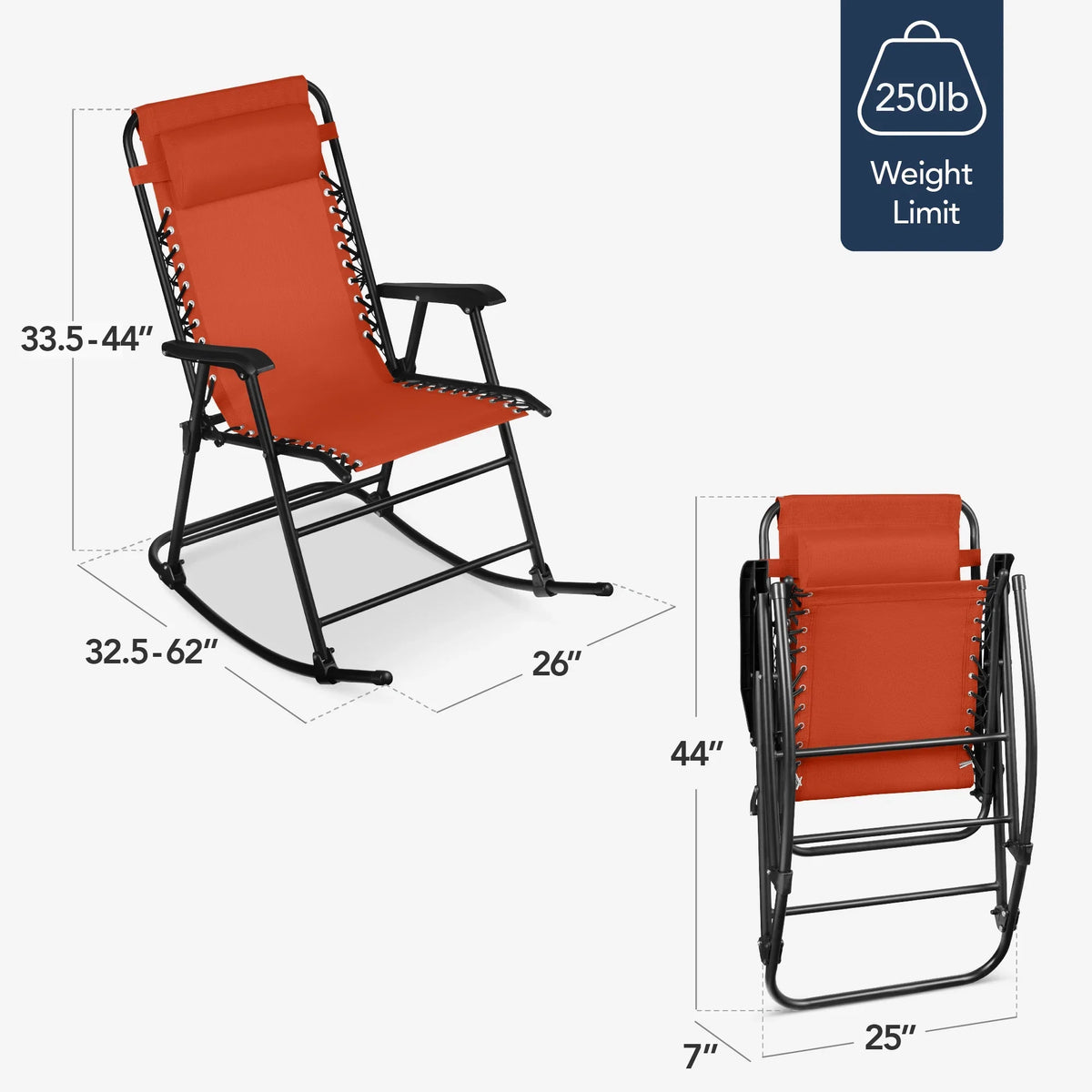 Best Choice Products Folding Outdoor Zero Gravity Rocking Lounge Chair w/ Headrest Pillow - Black