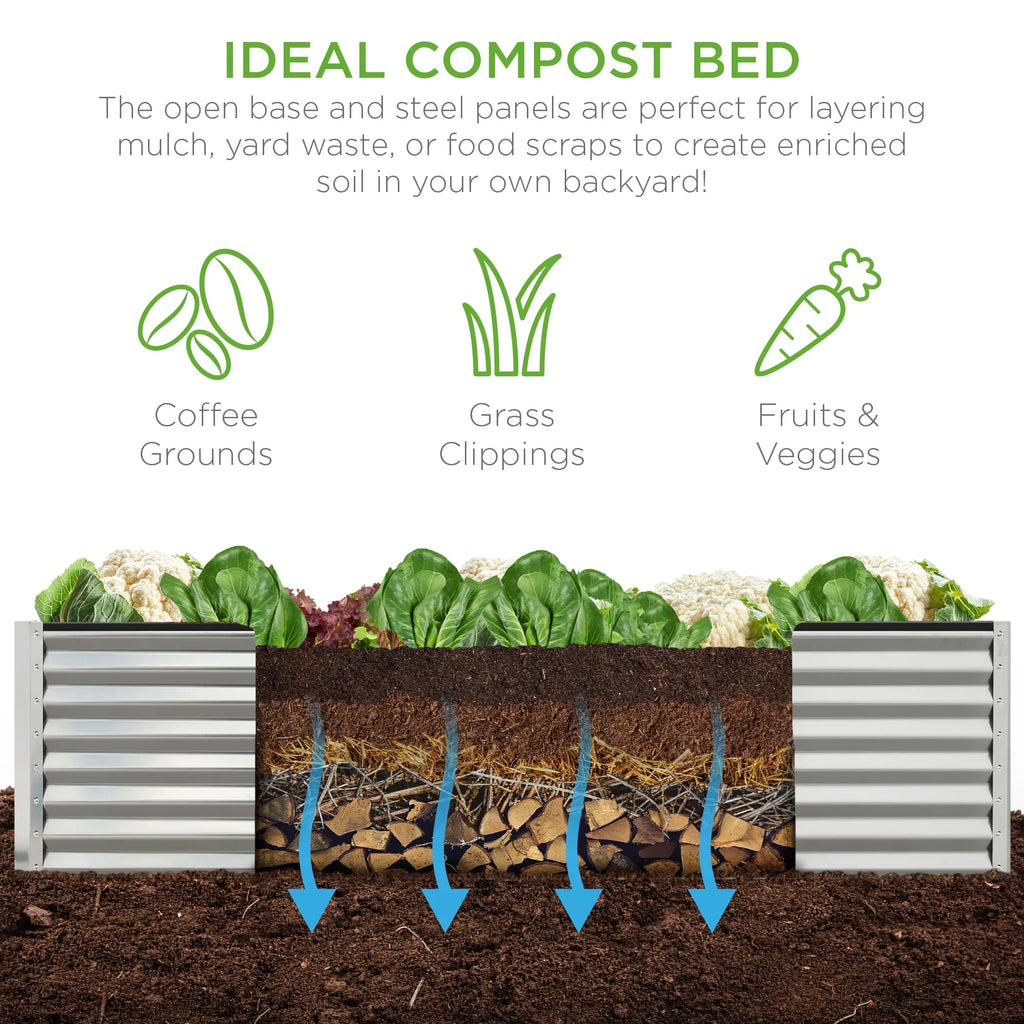 Best Choice Products 8x4x2ft Outdoor Metal Raised Garden Bed, Planter Box for Vegetables, Flowers, Herbs - Gray