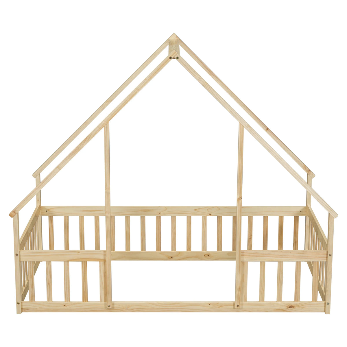 Bellemave Twin Size Floor Bed Frame, Wooden House Bed Twin Size with Fence, Montessori Bed with Guardrails for Bedroom (White)