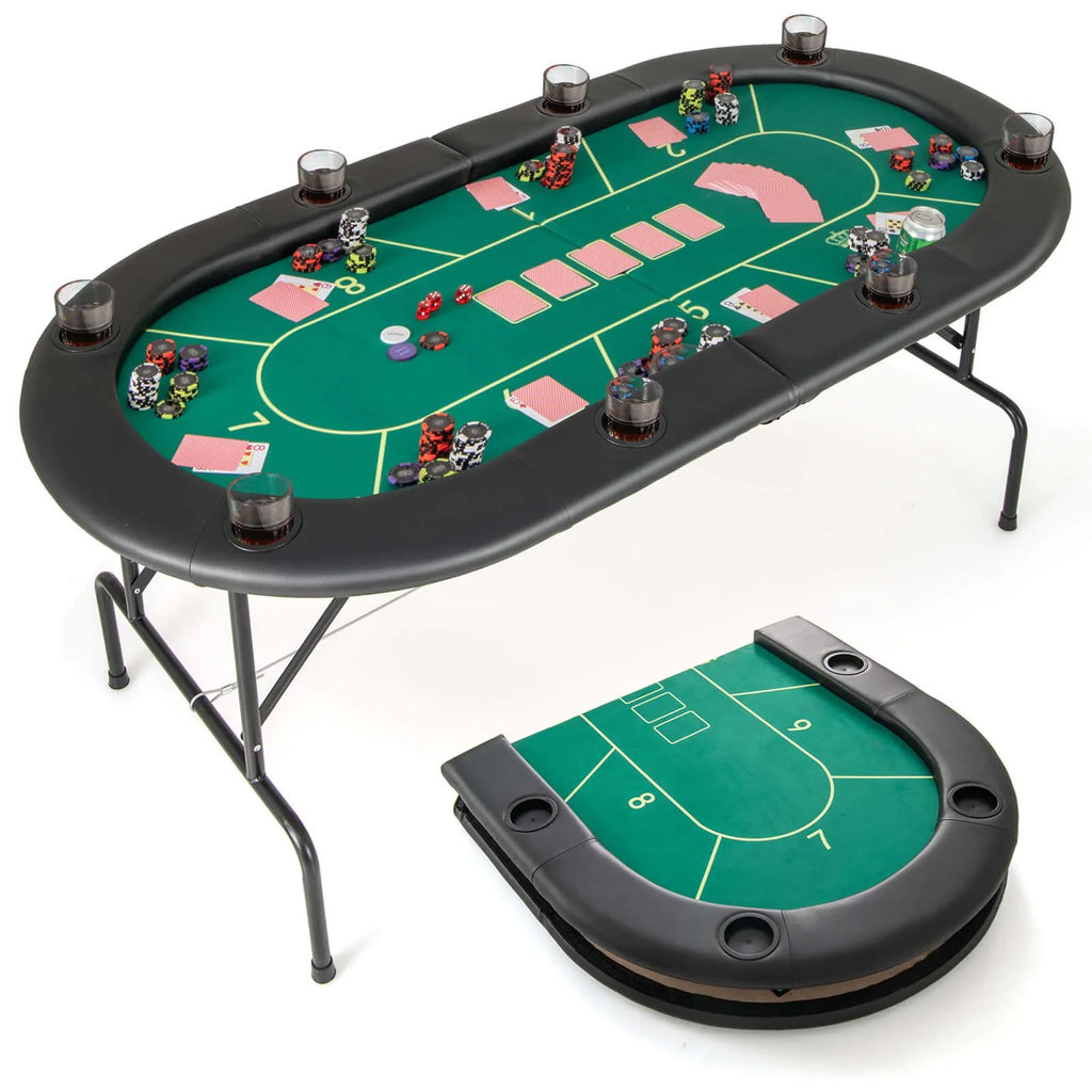 Costway 8 Players Card Board Game Table with 8 Cup Holders Casino-Grade Felt Surface Green