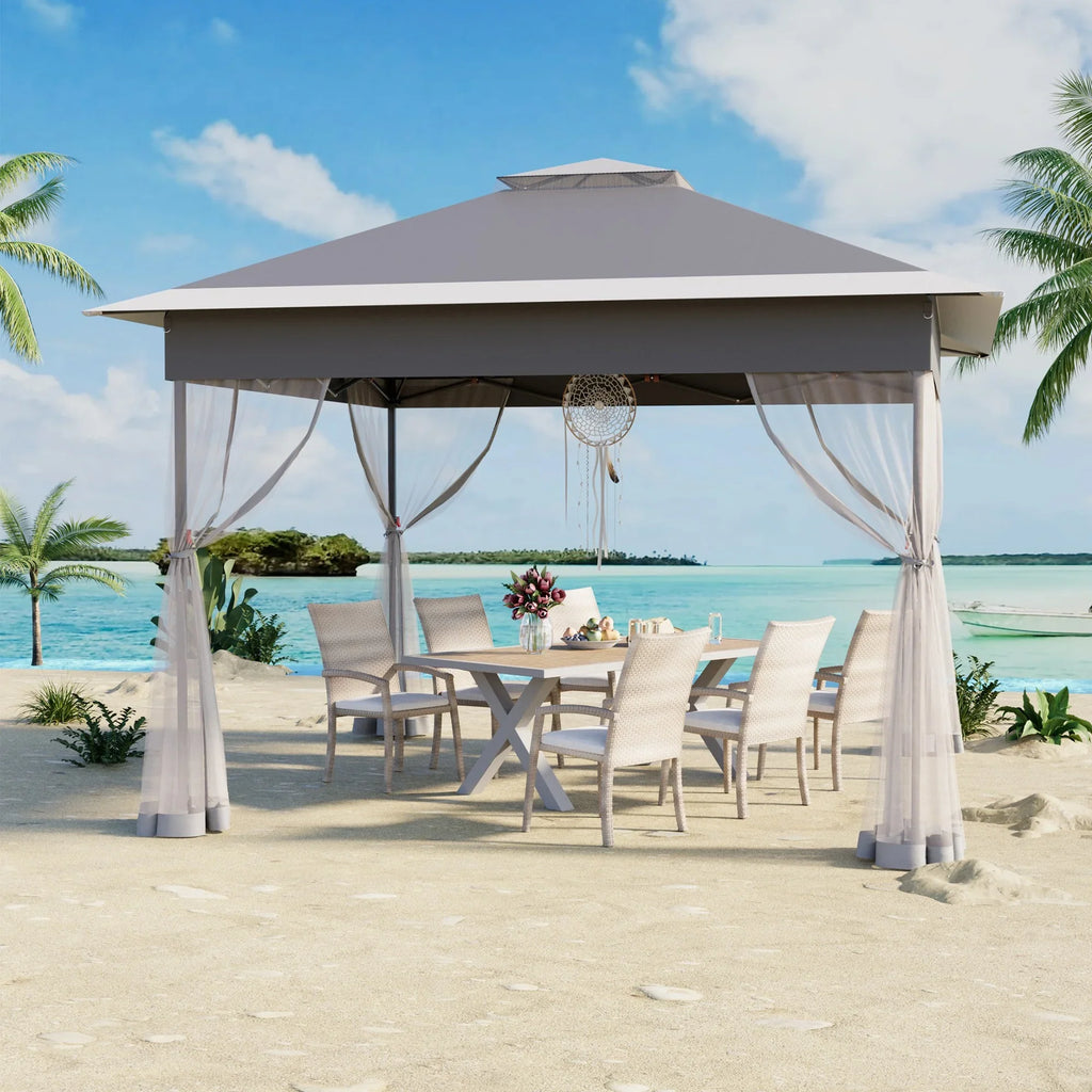 Bezseller 11x11 Pop up Gazebo, Outdoor Waterproof Canopy Tent with Mosquito Netting for Outdoors, Khaki