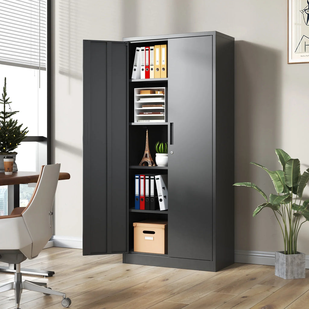 Garage Storage Cabinet with Doors and 4 Adjustable Shelves, Alvantor 72" Tall Metal Garage Cabinet, Lockable Tool Storage Cabinets for Garage, Home, Office Black