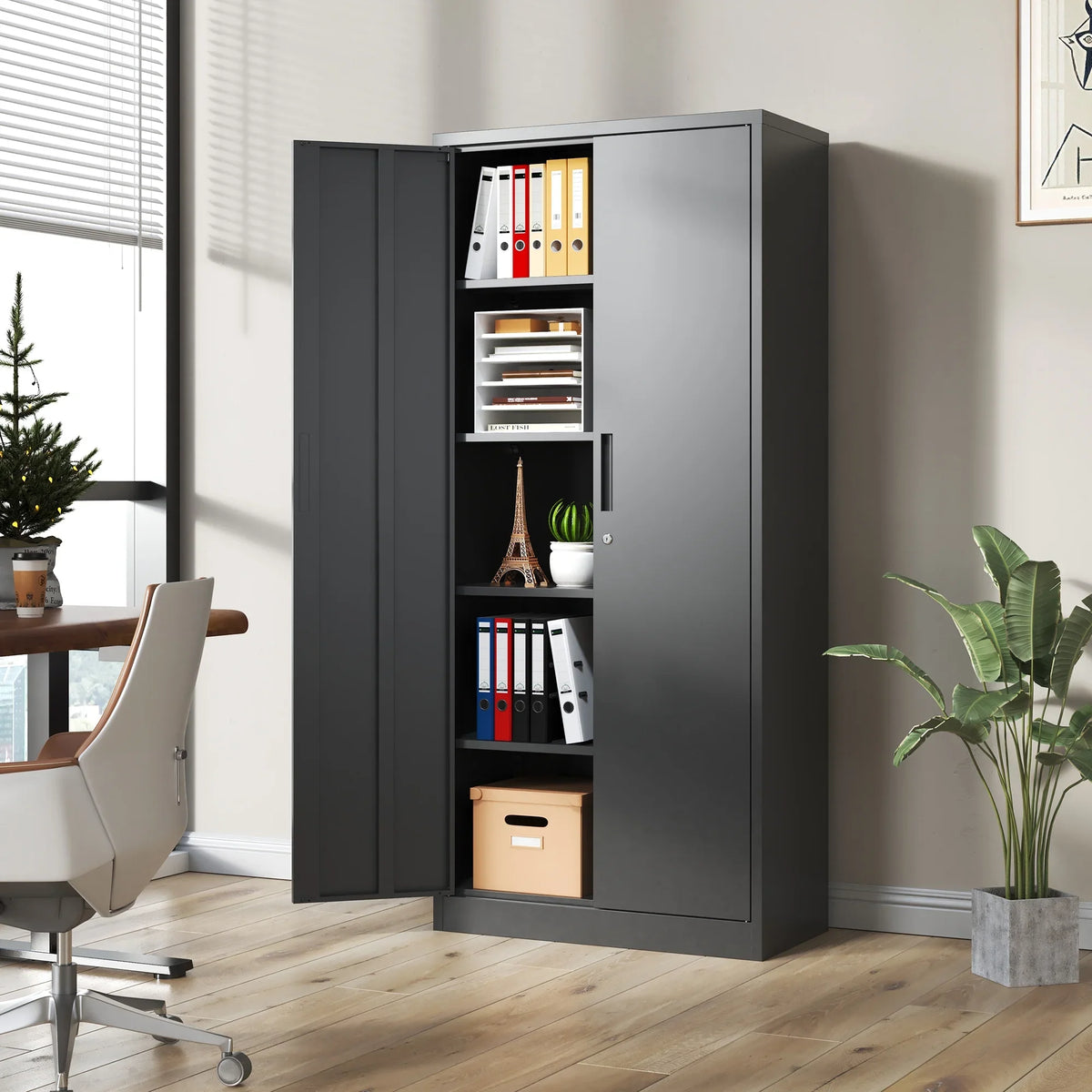 Garage Storage Cabinet with Doors and 4 Adjustable Shelves, Alvantor 72" Tall Metal Garage Cabinet, Lockable Tool Storage Cabinets for Garage, Home, Office Black