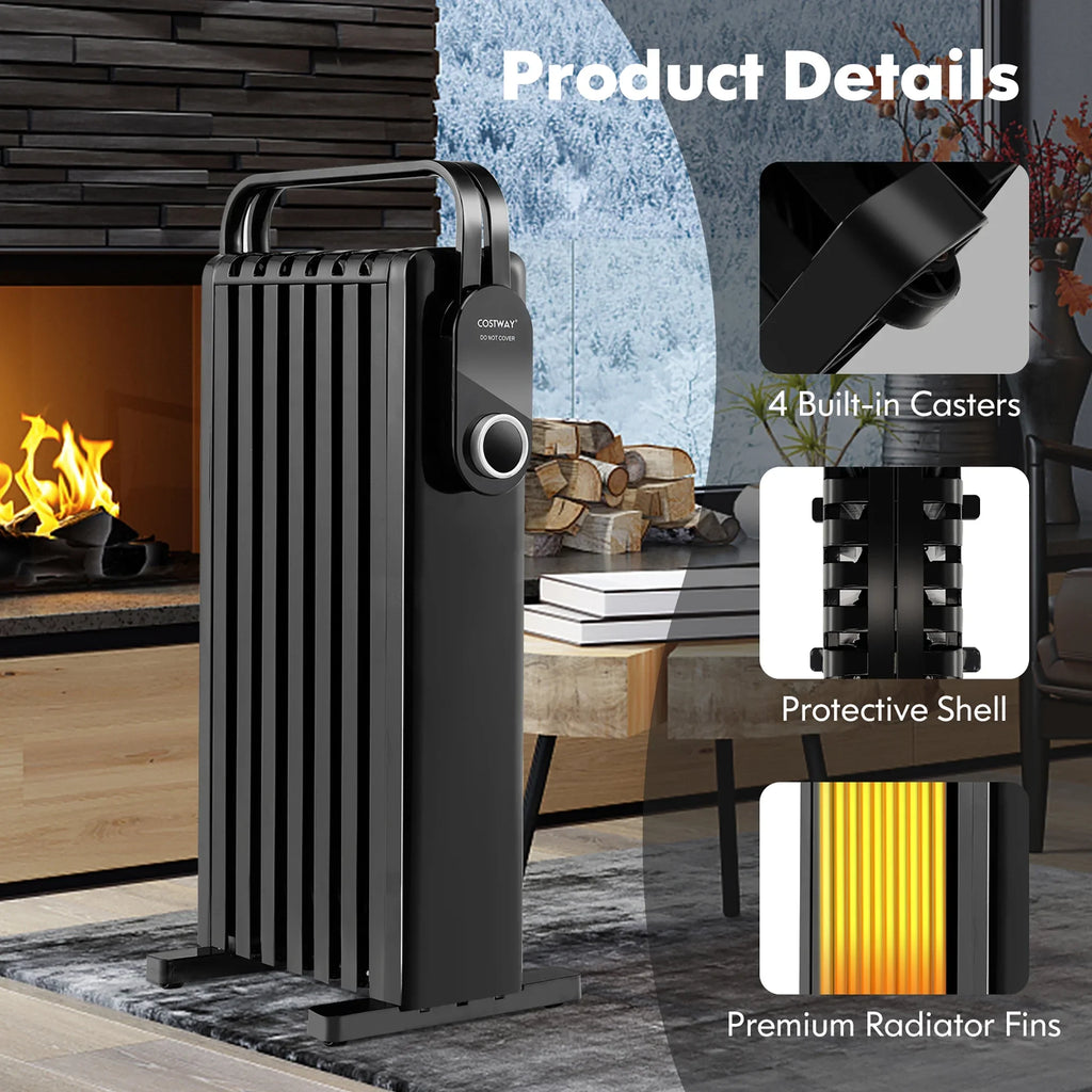 Costway 1500W Electric Space Heater Oil Filled Radiator Heater W/ Foldable Rack White